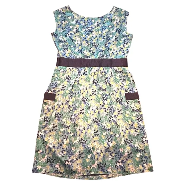 Lilly Pulitzer 100%‎ Silk Floral Shift Dress Womens 10 Green Blue Pockets Spring - Image 4