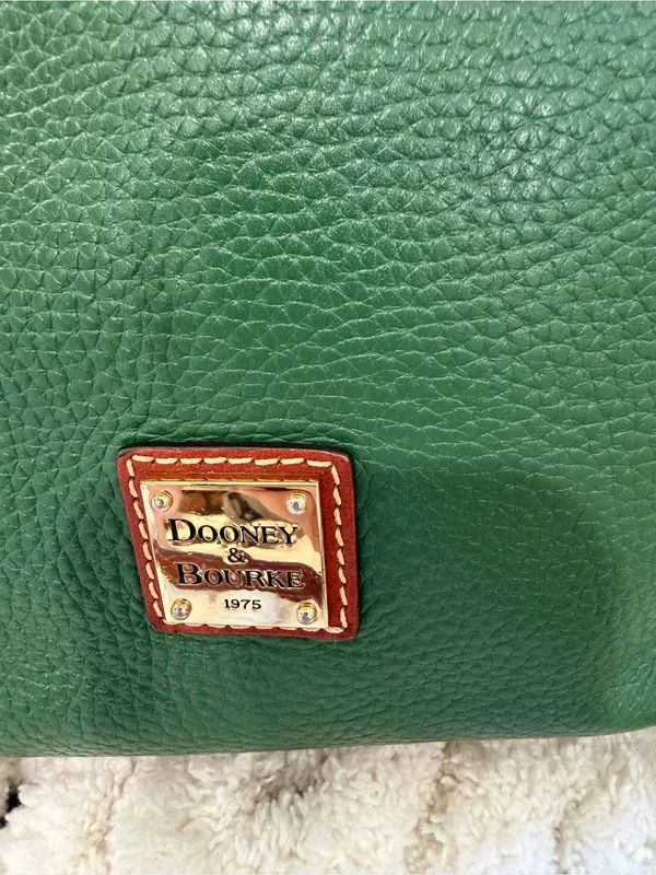 Dooney & Bourke Emerald Green Pebbled Leather Shoulder Bag with Brown Trim - Image 2