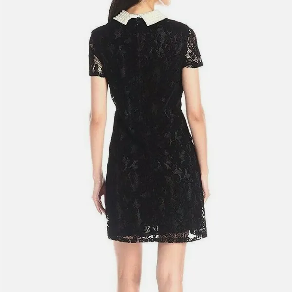 BETSEY JOHNSON Pearl Collar Elegant Black Lace Dress with White Pearl Collar - Image 2