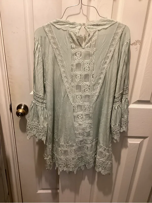 POL Mint Green Lace-Trim Boho Tunic Top - Image 4