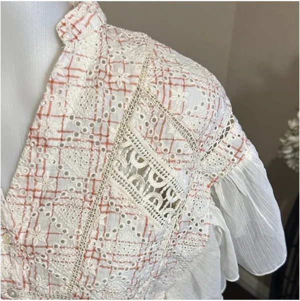 Size Small Anthropologie Boho Lace Peplum Top – Ivory/Cream - Image 10