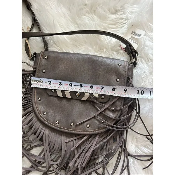 Brown fringe faux leather crossbody bag - new western country outfit hobo hippy - Image 6