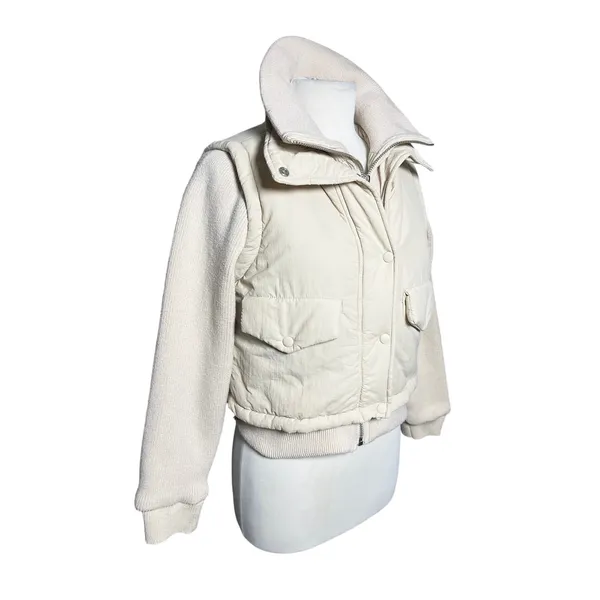 BLANK NYC Women’s Mixed Media Sweater Puffer Zip and Snap Front Jacket - Image 3