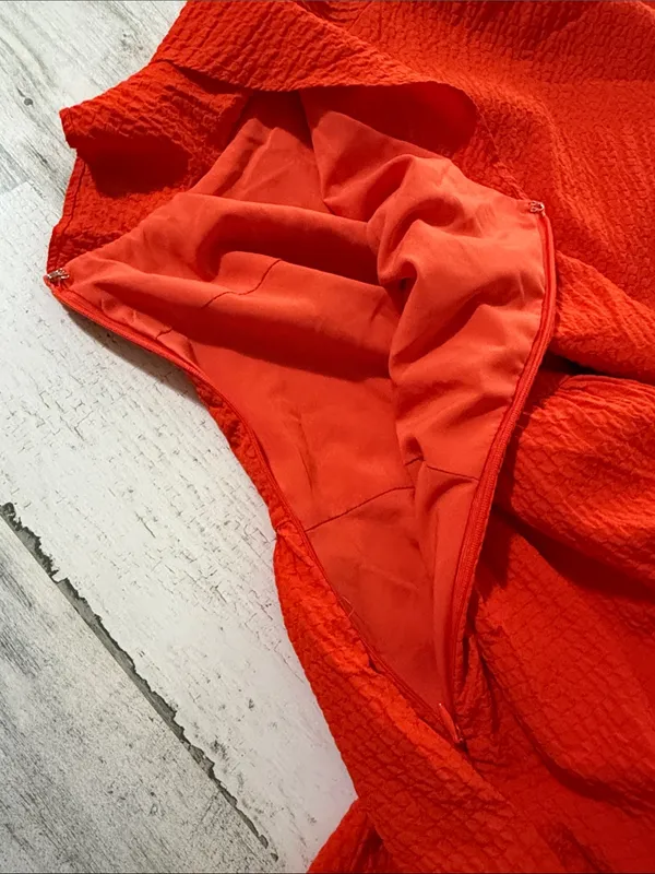 Alex Marie Bright Vanya V-Neck Orange Tiered Flutter-Sleeve Dress - Image 10