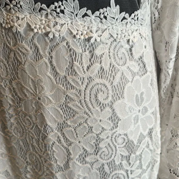 White Floral Lace Mermaid BodyCon Dress Sheer Ruffle Hem Tag XXL (U.S. L) NEW - Image 13