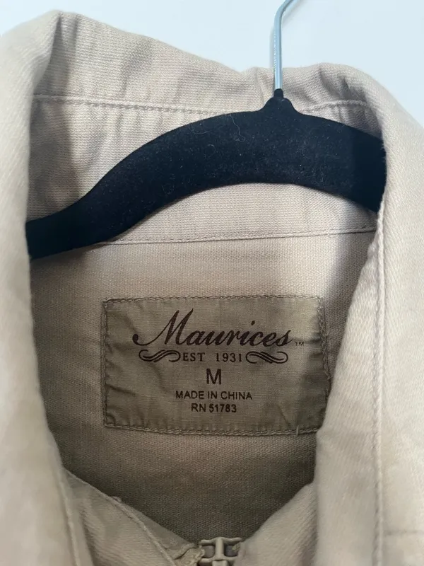 Maurice's Y2K Utility Zip Up Jacket Medium Tan Cargo Safari Neutral Minimalist Cotton - Image 2