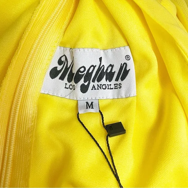 NWT Meghan LA Aphrodite Maxi Dress Size Medium Yellow Halter Ruffle Slit Gown - Image 12