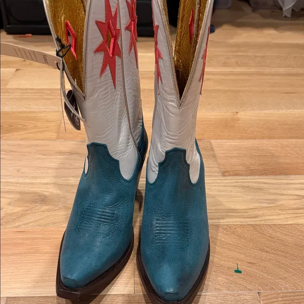 Ariat Women’s Starlight Snip Toe Western Boots‎ | Turquoise & White | Size 9 - Image 2