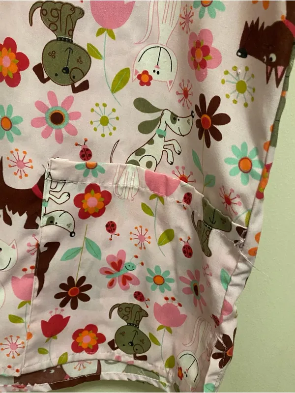 Just Love Womens Scrubs Scrub Top Shirt XL 44” Pink Dogs Cats Print Vet Groomer - Image 6