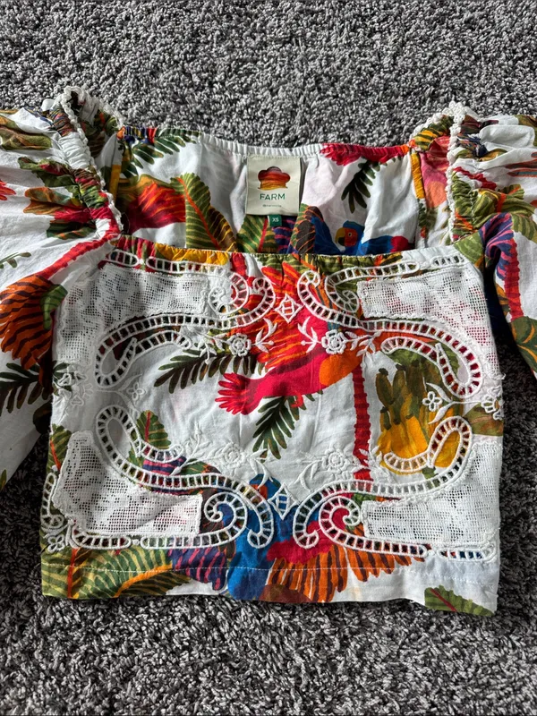 FARM Rio Off-White Forest Birds Blouse Size Xsmall , $155 - Image 4