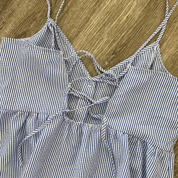 H&M button front midi dress striped blue white coastal sundress 10 large - Image 6