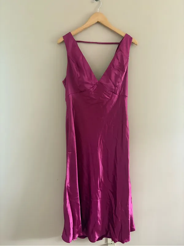 Lulus Incredible Love Magenta Satin Cowl Back Midi Slip Dress Size XL Cocktail - Image 4