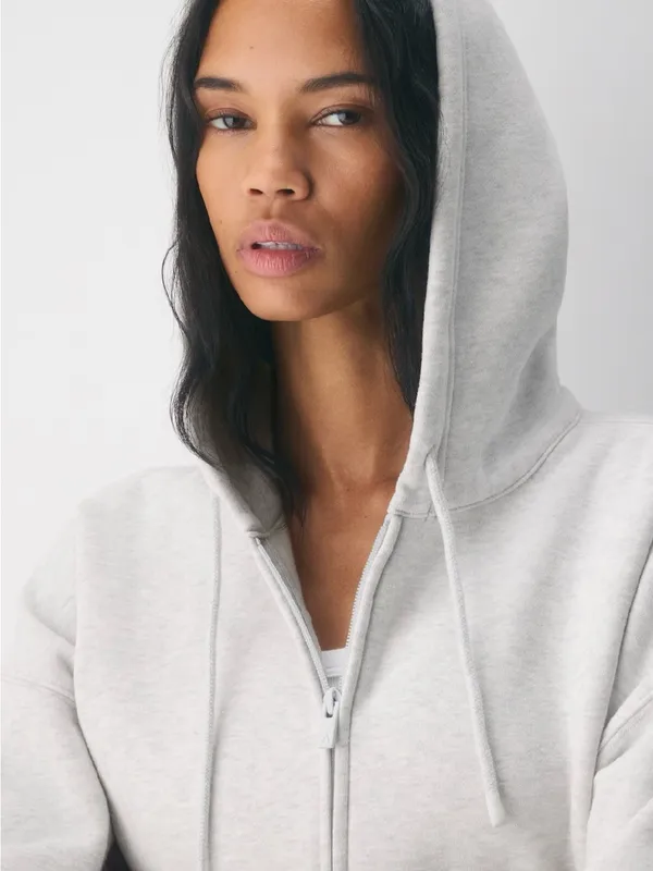 Aritzia Cozy Sweatfleece Mega Zip Hoodie Heather Cloud White - Image 4