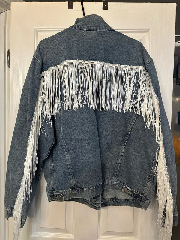 Amazon White Fringe Jean Jacket - Image 2