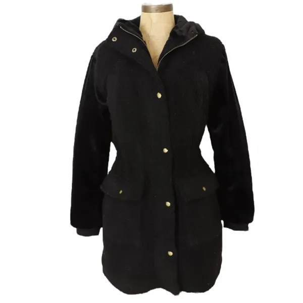 NWOT Eden Society Sherpa Faux Fur Lined Black Hooded Jacket Women’s Size L‎ - Image 2