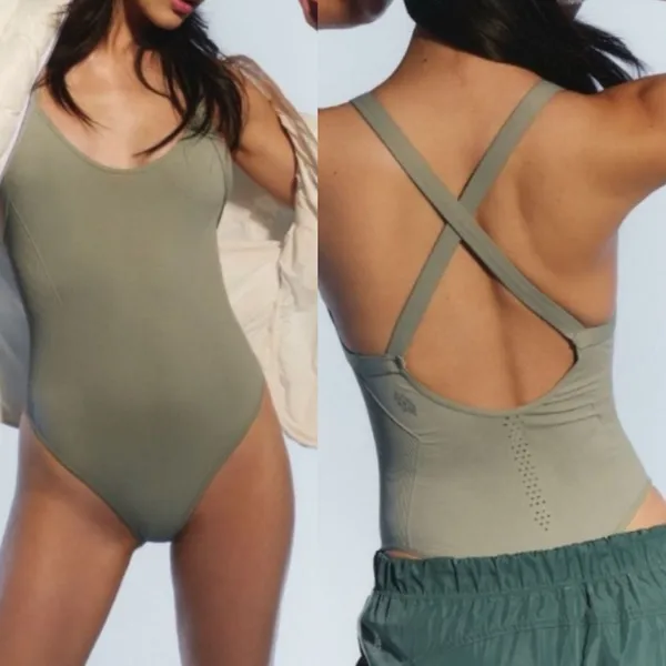 Free People FP Movement Good Karma Bodysuit NWT Smoked Sage M/L Ribbed Seamless - Image 2