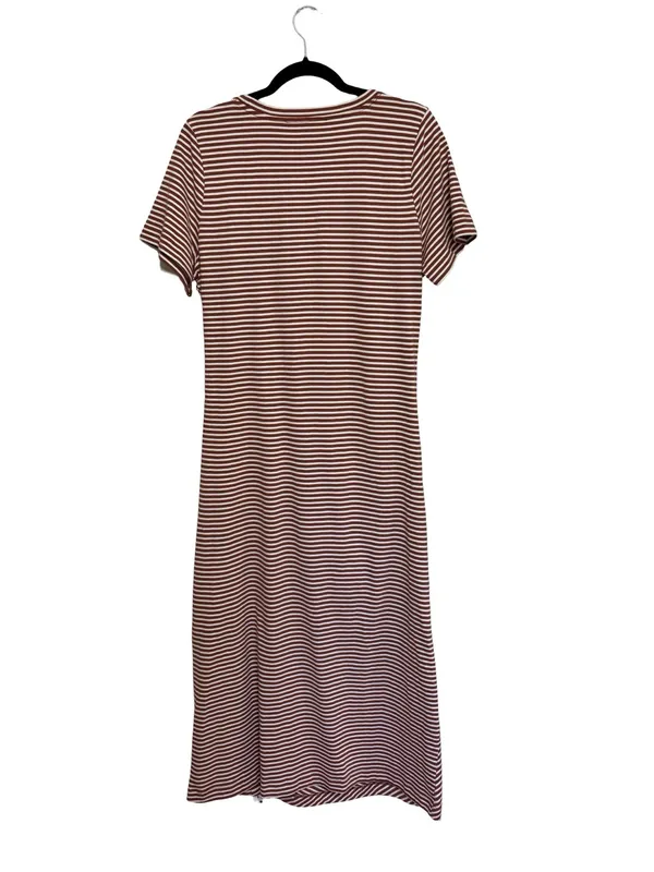 NEW LOFT Striped Twist Midi Dress 100% Cotton Brown and White - Size L - Image 3
