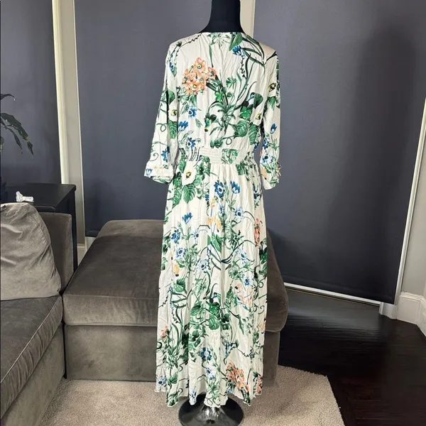 Women’s Floral Maxi Dress 3/4 Sleeve Empire Waist Button Front V-Neck Size XL - Image 4