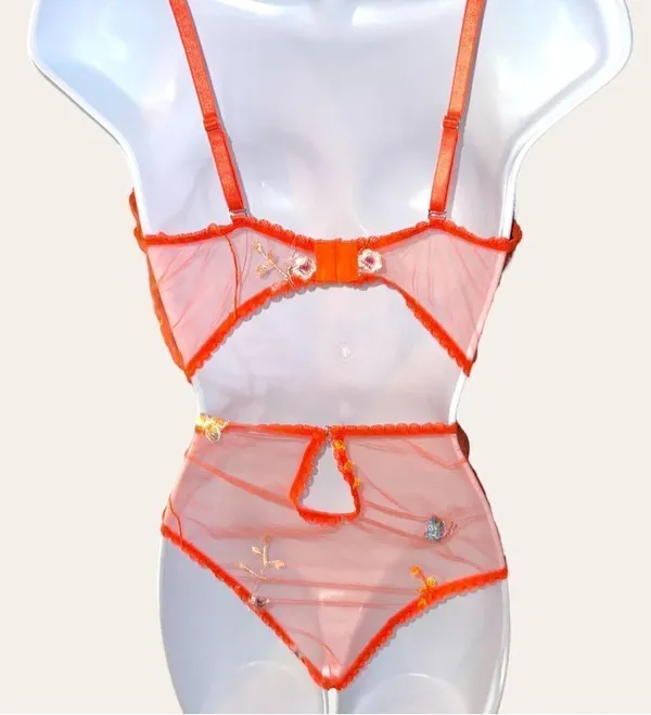 one piece orange sheer mesh Nighty! New Size L - Image 6