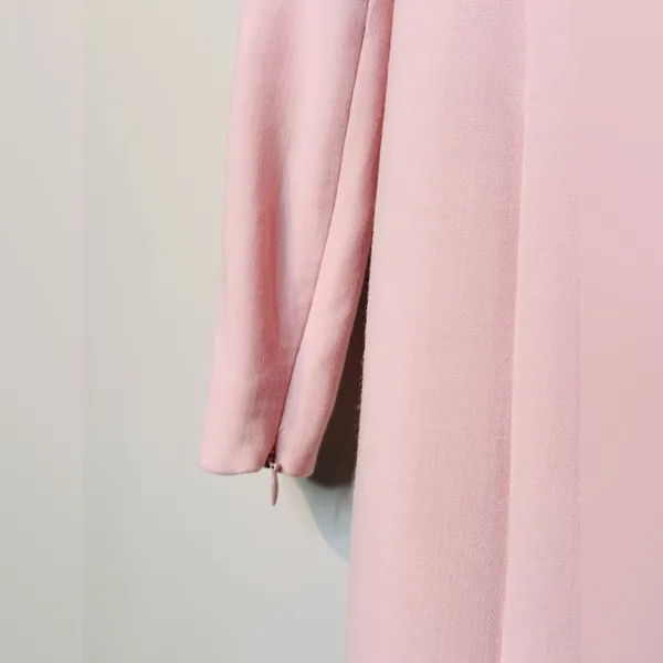 Worth Blush Pastel Pink Beaded Collar Wool Blend Shift Long Sleeve Dress - Image 7