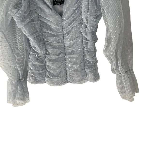 Madi Mase Women's Size Small Light‎ Blue Swiss Dot Lace Puff Sleeves Top - Image 4