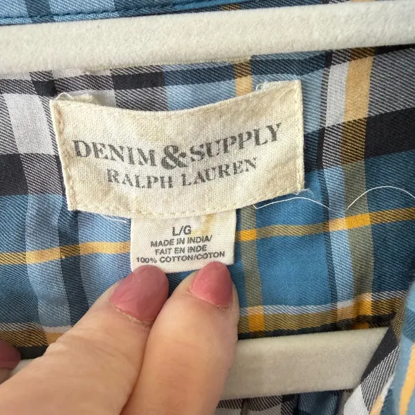 Denim & Supply Ralph Lauren RL Utility Blue Plaid Cotton Button Down Shirt Large - Image 2