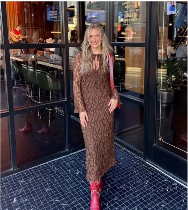 Zara Brown Lace Long-Sleeve Midi Dress - Image 4