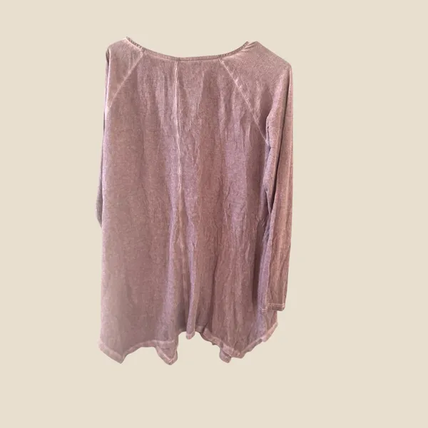 Free People Boho Mauve Waffle Knit Thermal V-Neck Handkerchief‎ Hem Tunic Top S - Image 2