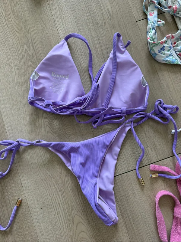 Rooted swim purple lilac rubber cheeky triangle bikini set - Image 4