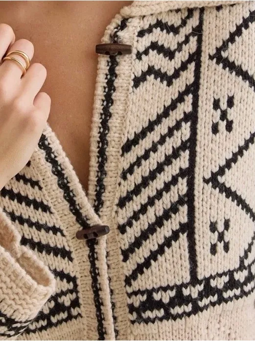 NEW Altar’d State Ivory & Black Knit Cardigan Sweater Size XL NWT - Image 3