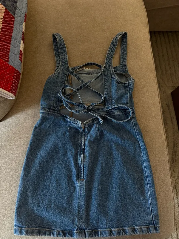 Zara Tie Back Denim Mini Dress - Image 3