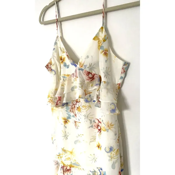 Lulus Sip of Chardonnay Cream Floral Print Ruffled Mini Dress Strappy Lined XL - Image 3
