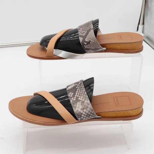 Dolce Vita Sandals Women 8.5 Paddy Tan Silver Snakeskin Strappy Slide Excellent - Image 3