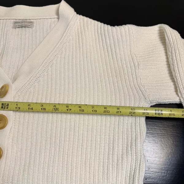 Urban Outfitters Womens Small Cream‎ Ribbed Knit Cropped Button Front Cardigan - Image 3