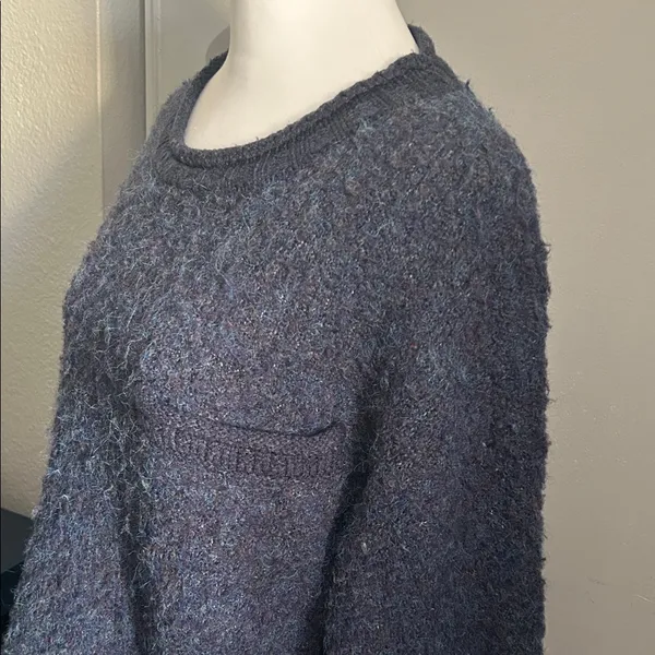 a.n.a. Women's Cozy Fuzzy Blue Wool Blend Split Rolled Hem Sweater - Image 3