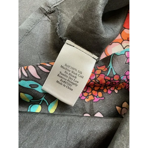 Johnny Was‎ Silk Floral High Low Tunic Top Grey Teal V-Neck 3/4 Sleeve Size M - Image 10