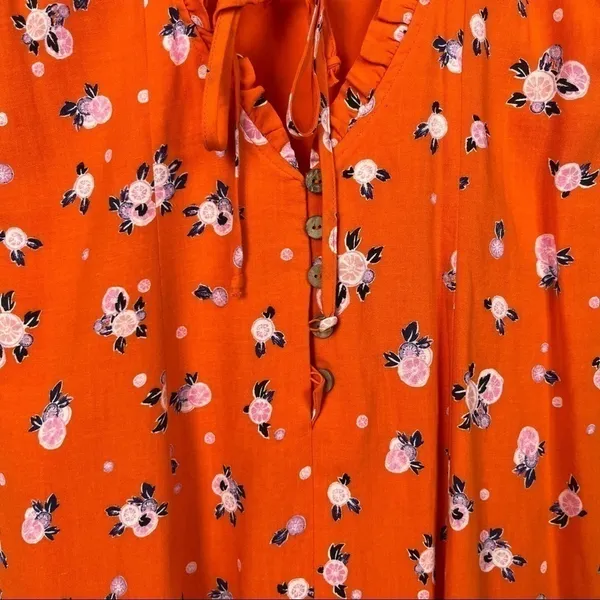 Free People Like a Lady Orange Floral Ruffle‎ Hem Mini Dress M - Image 9