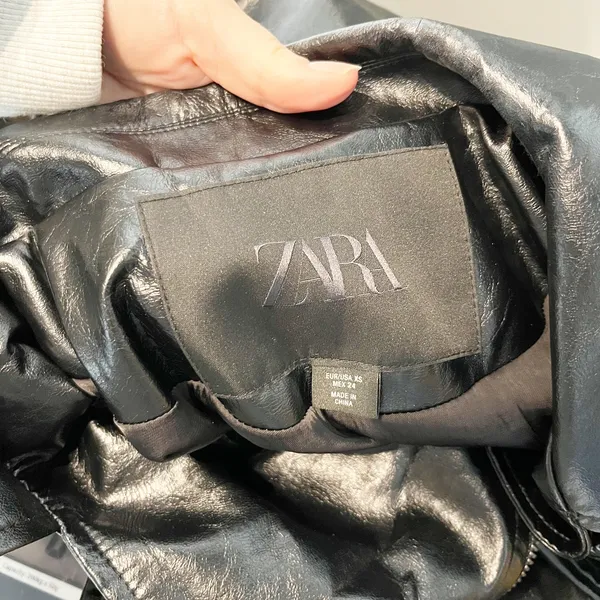 Zara Faux-Leather Long Sleeve Full Zip Motorcycle Moto Jacket Black XS - Image 2
