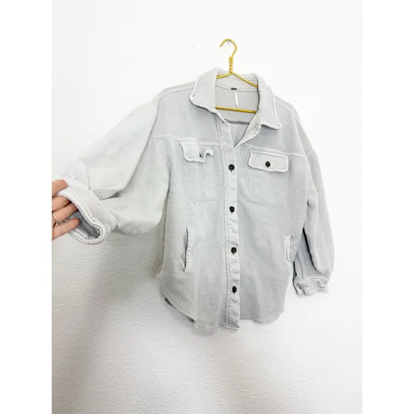 Free People Ruby Jacket in Stone Size Small Oversized Boho Shacket - Image 12