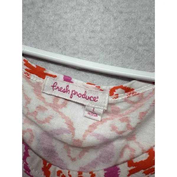 Fresh Produce Orange Pink Batik Cotton Blend Long Sleeve USA Made Size Large - Image 2