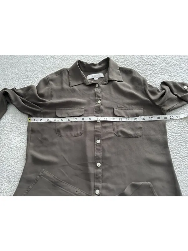 Loft Button Down Roll Tab Sleeve Shirt Blouse Front Pocket Olive Green Size S - Image 6