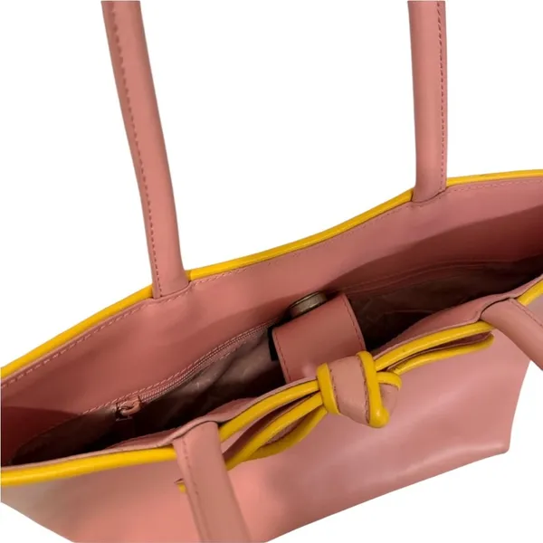 Furla Vintage Y2K Pink & Yellow Bow Tote/Shoulder Bag Elegant Structured Design - Image 4