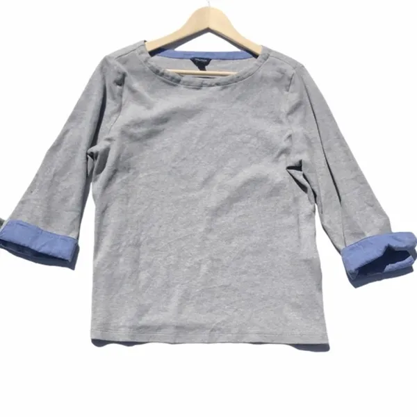 Nautica Chambray Boat Neck Gray Cuff Sleeve Top‎ - Image 2