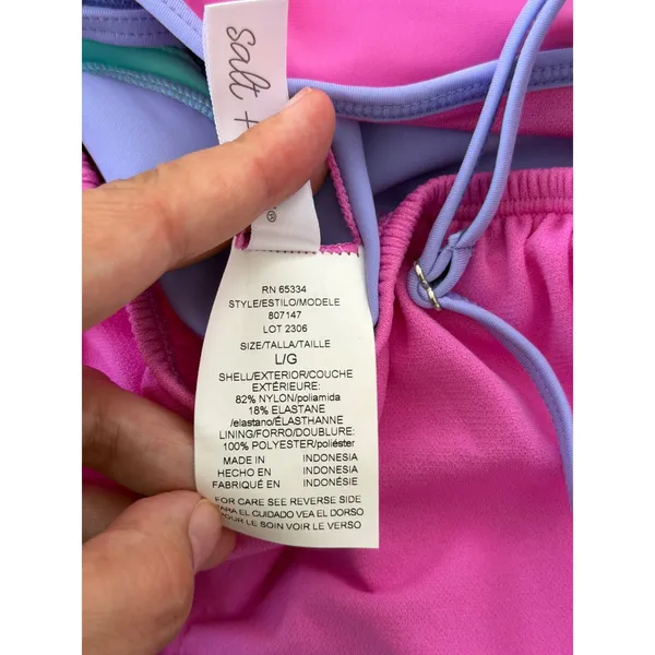 Salt + Cove Colorblock Bikini Top Pink Lavender Teal Size L Beachwear‎ NEW - Image 5
