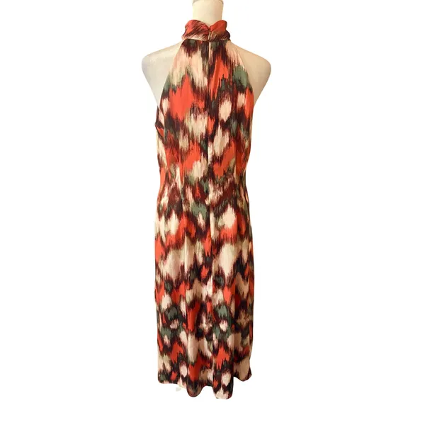 Banana Republic Halter Midi Dress Womens 6 Orange‎ Green New Abstract Ikat Print - Image 3