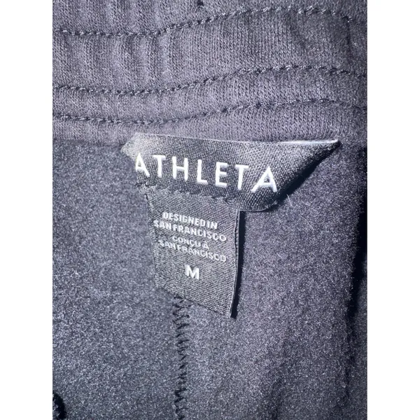 Athleta Easy Fleece Cargo Wide Leg Pants Black Women High Rise Size‎ Medium - Image 3