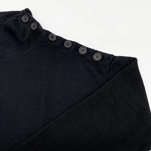 Max Studio Womens Top‎ L Black Mock Neck Button Sleeve Minimalist Quiet Luxury - Image 7