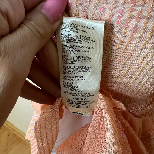 Free People Taylor Sequins Asymmetric Ruffle Tube Top WOMENS MEDIUM peach orange - Image 7