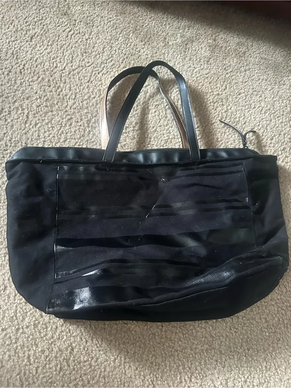 Victoria's Secret Black Tote with Eyelet Ribbon Accents 22* 13* - Image 2