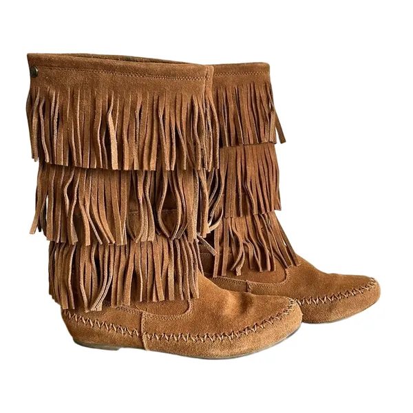 Makalu Women's Nalani Tall 3 Tier Leather Fringe Boot Size 8 - Image 3